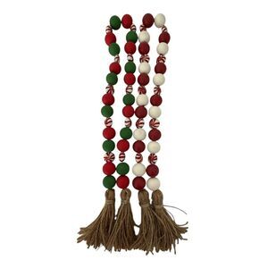 Wood Bead Garland Red, Green and White Wood Beads, 2 strands